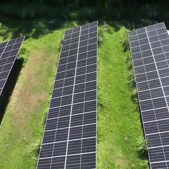 Rows of ground-mounted solar panels