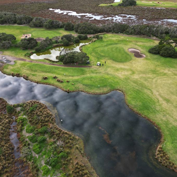 Aerial view of a coastal golf course