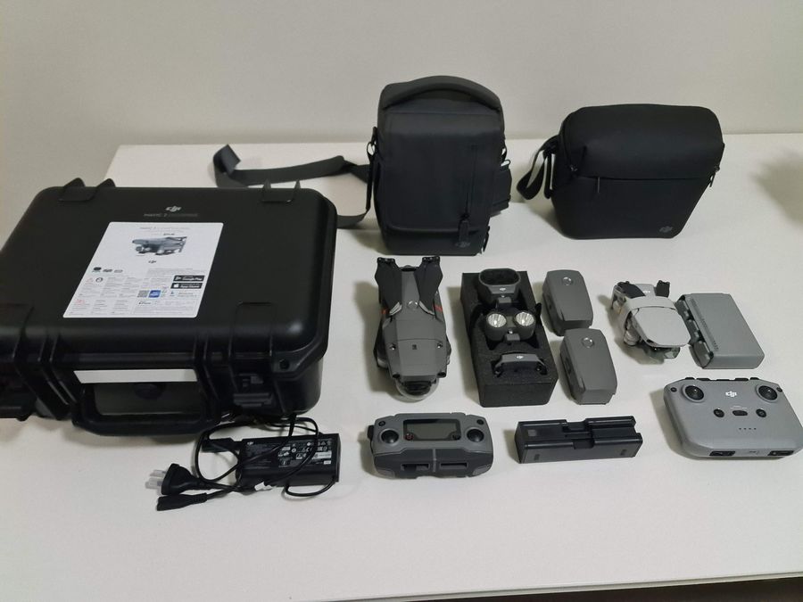 Hover Above aircraft, controllers, batteries and cases laid out