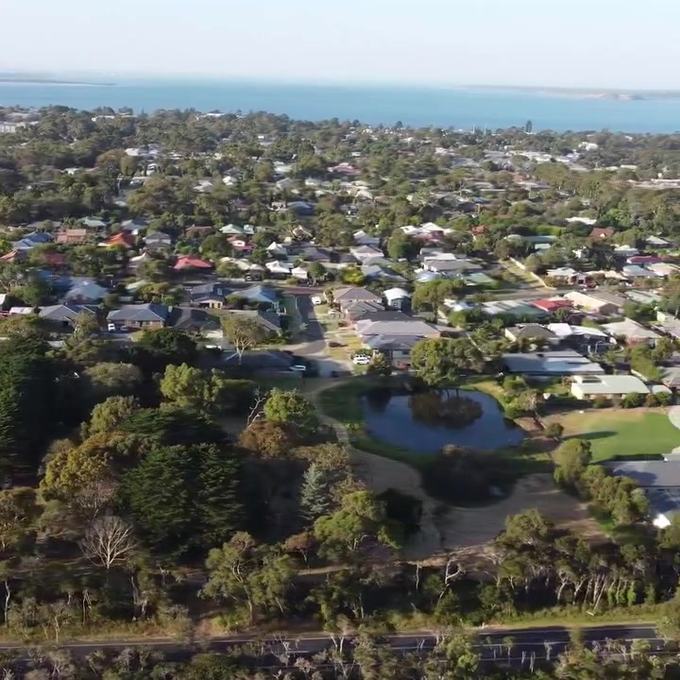 Aerial view of a coastal development