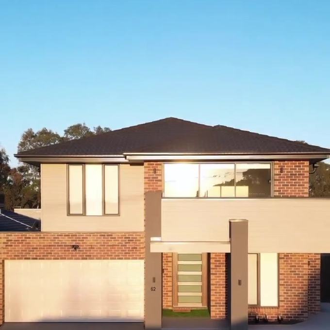 Twilight exterior of a modern home