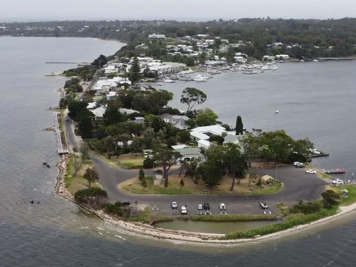 Aerial view of a coastal peninsula property